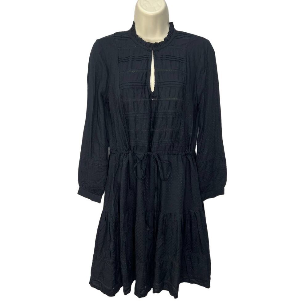 Lucky Brand Womens Mini Dress Black Boho Peasant Size XS Long Sleeve Crochet Dot